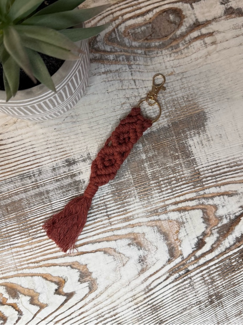 1 PC Rust brown Macramé Tassel Keychain w/gold clip NEW more colors available - Picture 2 of 5